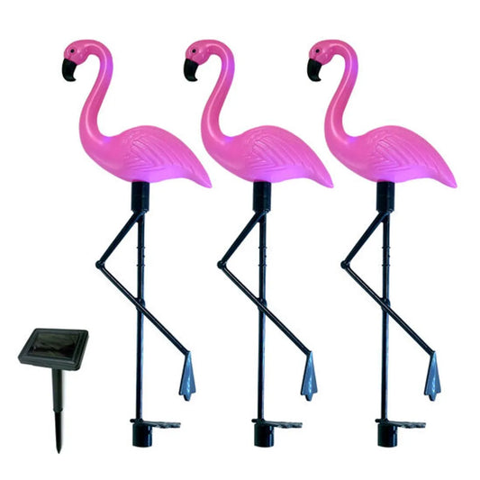 Set 3 x Figurine Flamingo Solare pentru Grădină cu LED-uri, Panou Solar și Senzor de Lumină, Rezistente la Intemperii