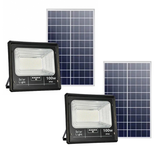 Set 2 x Proiector Solar Jortan 100W , IP66 , Indicator Baterie , 6500k + Cadou Surpriza