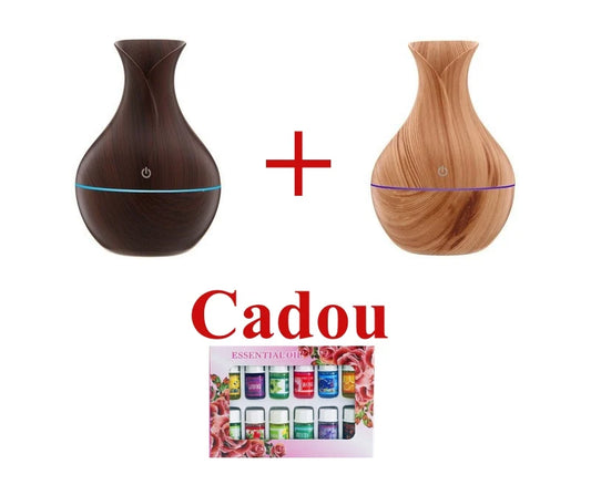 Pachet 1 + 1 Difuzor Aromaterapie cu ultrasunete si Umidificator cu led, 130 ml + Cadou 12 Esente Aromaterapie