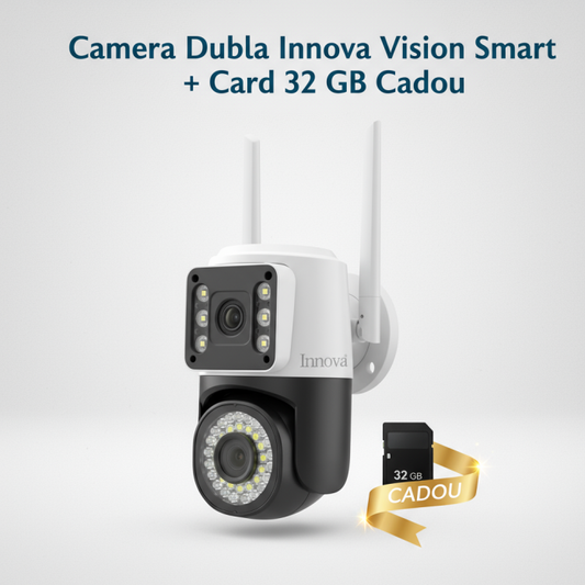Cameră Video Duală INNOVA VISION SMART 6MP , 42 Led, Vedere 360°, WiFi, Vedere Nocturna,Live Pe telefon+ Card Cadou 32gb