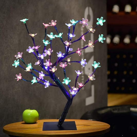 Black Friday - Pachet 2 x Bonsai decorativ cu flori de cires, 28 LED Multicolor