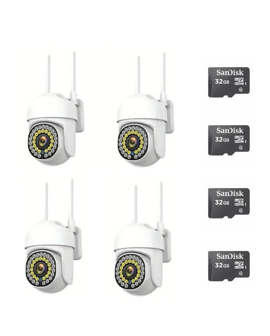 Pachet 4 x Cameră de Supraveghere Smart WIFI, 36 LED-uri, HD, IP66 + 4 Carduri Incluse+CADOU SURPRIZA