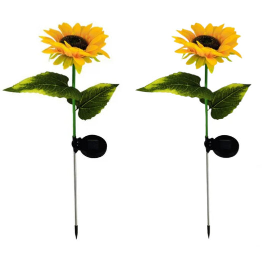 Set 2 x Lămpi Solare LED tip Floarea Soarelui pentru Grădină, 10 Micro-LED-uri, Înălțime 70 cm, IP65, Iluminare Automată cu Senzor