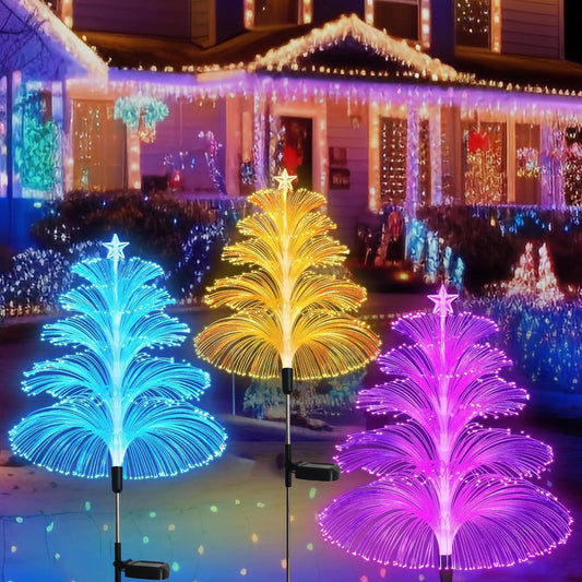 Set 4 Lampi Solare Fountain cu Fibra Optica – Iluminare Multicolora pentru Decor de Craciun Exterior