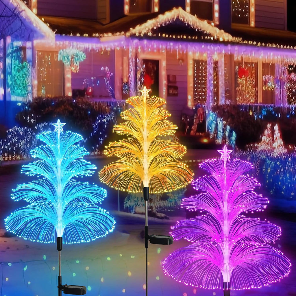 Set 2 Lampi Solare Fountain cu Fibra Optica – Iluminare Multicolora pentru Exterior