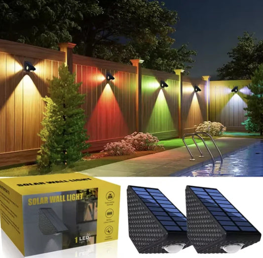 Set 2 Lampi Solare Decorative de Perete , Lumina in 3 Directii , Mullticolor , Alb rece , Alb Cald