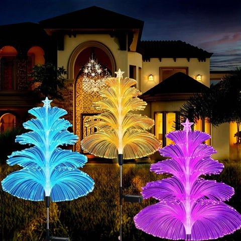 Set 2 Lampi Solare Fountain cu Fibra Optica – Iluminare Multicolora pentru Exterior