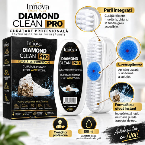 Curățător profesional pentru adidași Innova Diamond Clean Pro, set 1+1, 2 × 100 ml, cu perie și burete aplicator