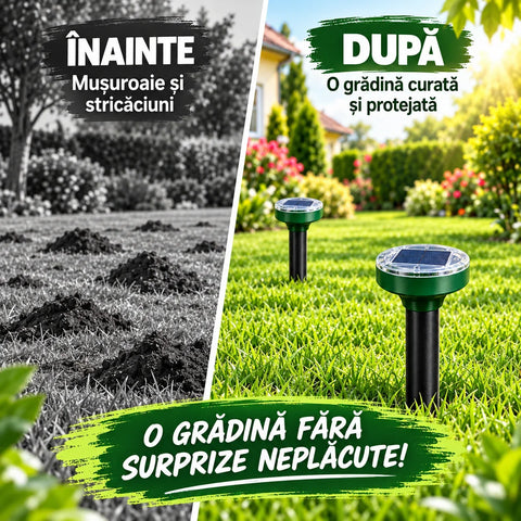 Set aparate solare anti-cârtițe și rozătoare, cu ultra sunete și vibrații – 4, 8 sau 16 bucăți