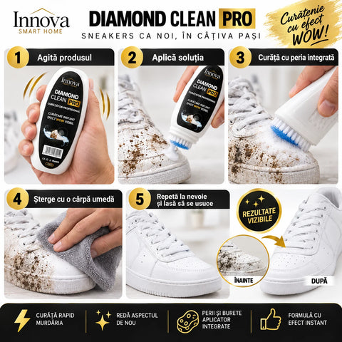 Curățător profesional pentru adidași Innova Diamond Clean Pro, set 1+1, 2 × 100 ml, cu perie și burete aplicator