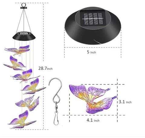 Set 2 x Clopotei De Vant Cu Incarcare Solara, Fluturi, Colibri, Inimi