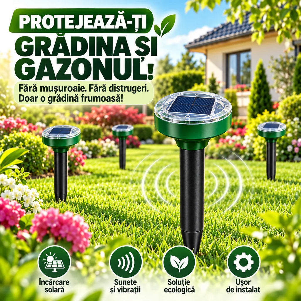 Set aparate solare anti-cârtițe și rozătoare, cu ultra sunete și vibrații – 4, 8 sau 16 bucăți