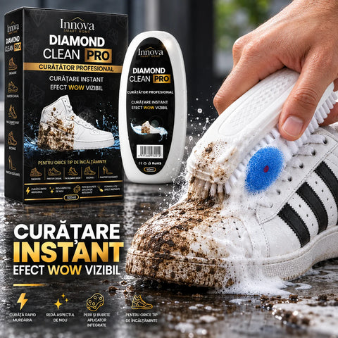 Curățător profesional pentru adidași Innova Diamond Clean Pro, set 1+1, 2 × 100 ml, cu perie și burete aplicator