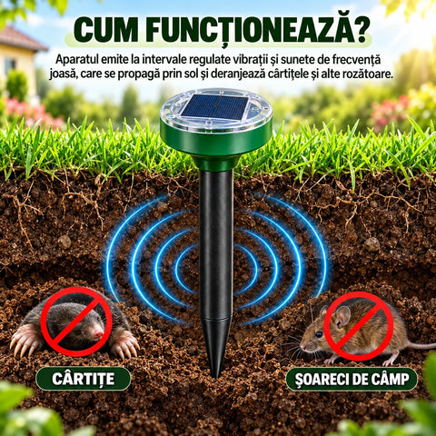 Set aparate solare anti-cârtițe și rozătoare, cu ultra sunete și vibrații – 4, 8 sau 16 bucăți