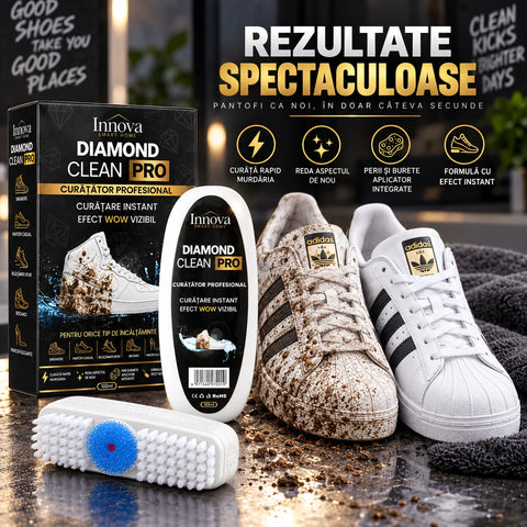 Curățător profesional pentru adidași Innova Diamond Clean Pro, set 1+1, 2 × 100 ml, cu perie și burete aplicator