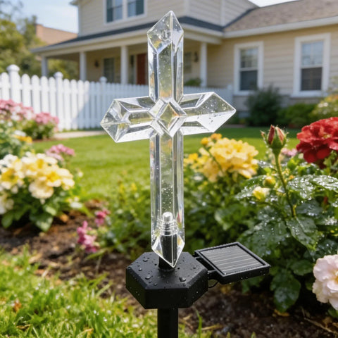 Set 4 Cruci Solare Decorative LED Alb Cald pentru Gradina si Cimitir – Iluminare Automata