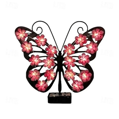 Set 2 / 4 Fluturi Solari Decorativi de Pus pe Perete sau Gard, cu Lumini LED, Culori Roz si Galben