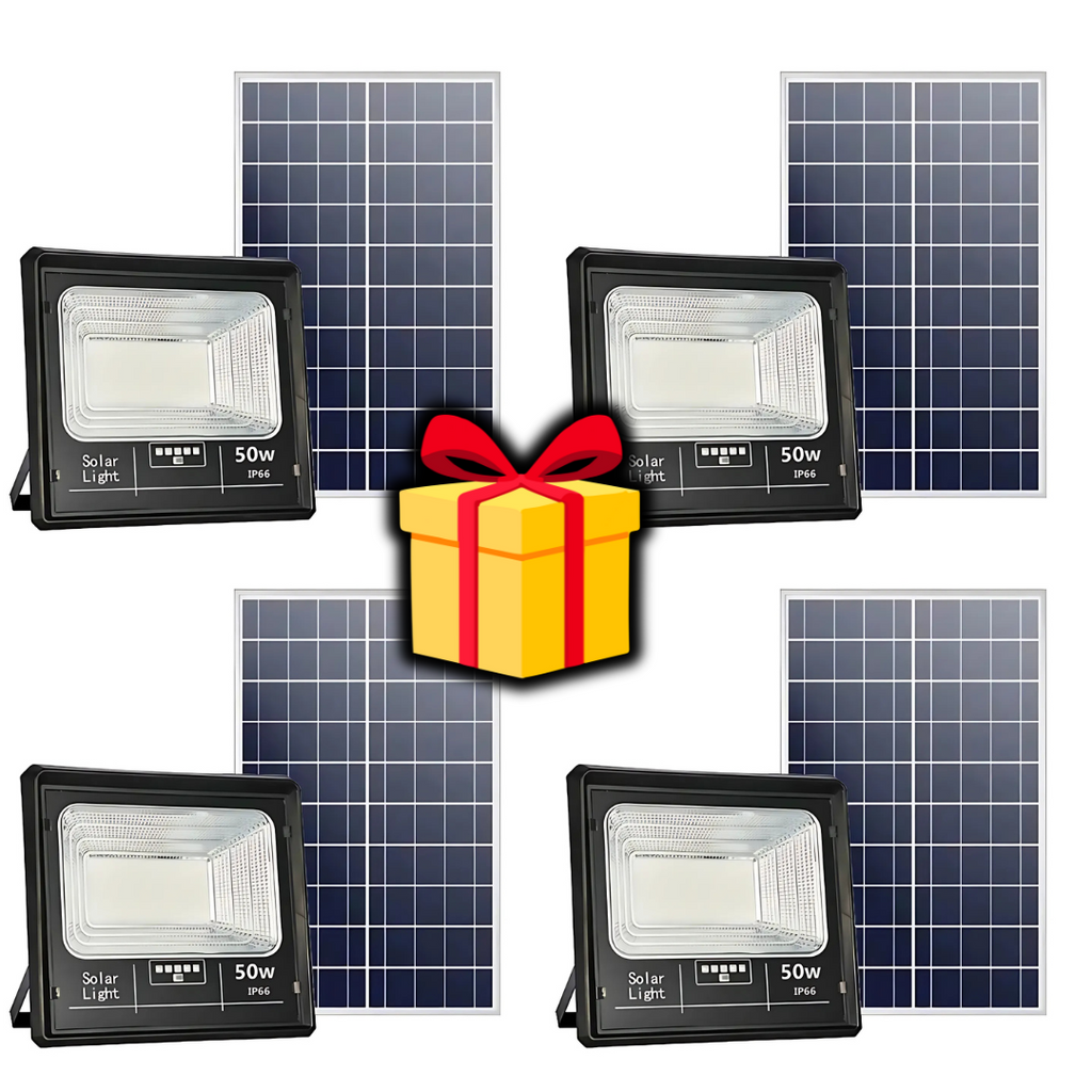 Black Friday - Pachet 4 x Proiector Solar Jortan 50W , IP66 , Indicator Baterie , Telecomanda , 6500k + Cadou Surpriza