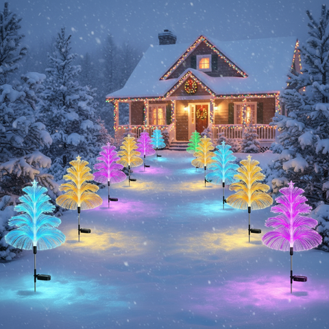Set 2 Lampi Solare Fountain cu Fibra Optica – Iluminare Multicolora pentru Exterior