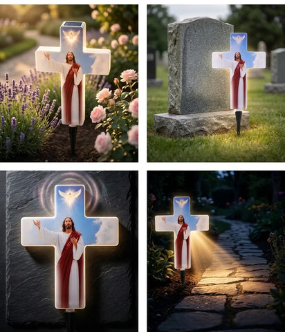 Cruce Solara Decorativa LED – Lumina Calda pentru Comemorare si Liniste