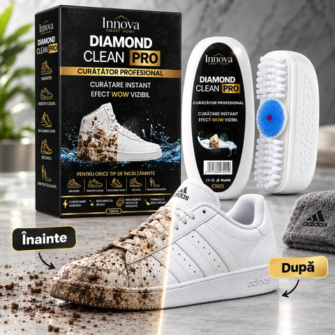 Curățător profesional pentru adidași Innova Diamond Clean Pro, set 1+1, 2 × 100 ml, cu perie și burete aplicator