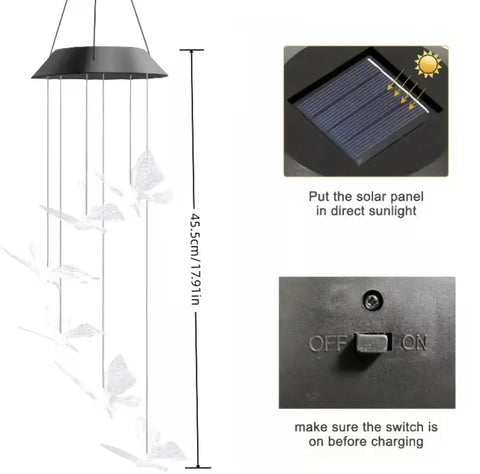 Set 2 x Clopotei De Vant Cu Incarcare Solara, Fluturi, Colibri, Inimi