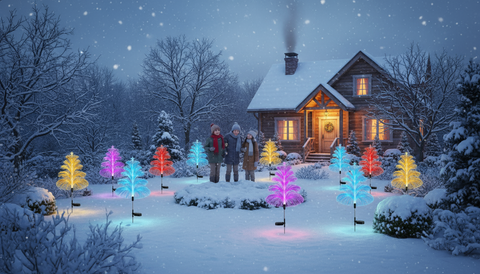 Set 2 Lampi Solare Fountain cu Fibra Optica – Iluminare Multicolora pentru Exterior
