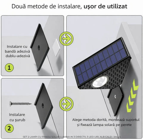 Set 2 Lampi Solare Decorative de Perete , Lumina in 3 Directii , Mullticolor , Alb rece , Alb Cald
