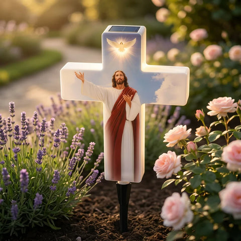 Cruce Solara Decorativa LED – Lumina Calda pentru Comemorare si Liniste