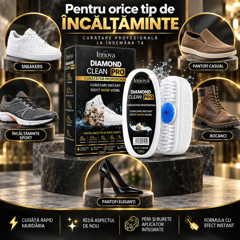 Curățător profesional pentru adidași Innova Diamond Clean Pro, set 1+1, 2 × 100 ml, cu perie și burete aplicator