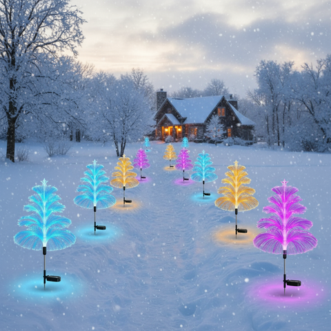 Set 2 Lampi Solare Fountain cu Fibra Optica – Iluminare Multicolora pentru Exterior