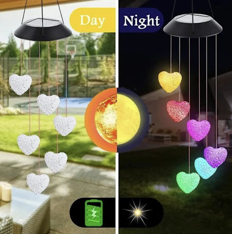 Set 2 x Clopotei De Vant Cu Incarcare Solara, Fluturi, Colibri, Inimi