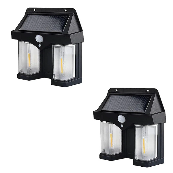 Pachet 2 x Lampa solara de perete dubla cu Senzor de miscare si 3 moduri iluminare