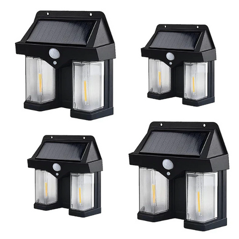 Pachet 4 x Lampa solara de perete dubla cu Senzor de miscare si 3 moduri iluminare