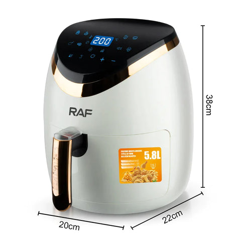 Air Fryer Deluxe Raf Capacitate 5.8L, 1500W, Circulație Aer 360°, Touch Screen + Set 50 de Hârtii de Copt pentru AirFryer