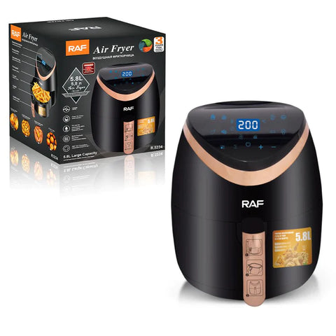 Air Fryer Deluxe Raf Capacitate 5.8L, 1500W, Circulație Aer 360°, Touch Screen + Set 50 de Hârtii de Copt pentru AirFryer