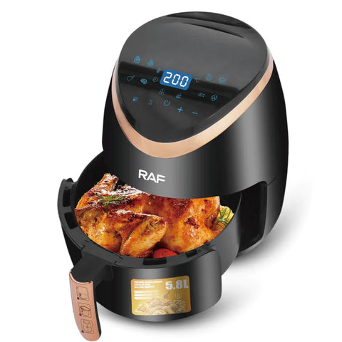 Air Fryer Deluxe Raf Capacitate 5.8L, 1500W, Circulație Aer 360°, Touch Screen + Set 50 de Hârtii de Copt pentru AirFryer