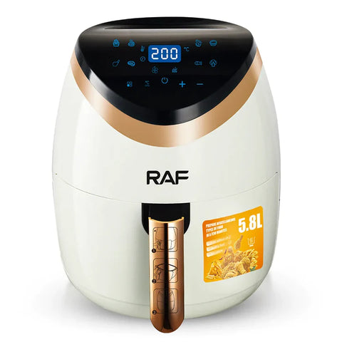 Air Fryer Deluxe Raf Capacitate 5.8L, 1500W, Circulație Aer 360°, Touch Screen + Set 50 de Hârtii de Copt pentru AirFryer