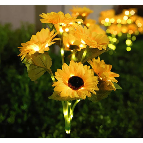 Set 4x Lămpi Solare LED pentru Grădină cu 6 Flori tip Floarea Soarelui, 10 Micro-LED-uri pe Floare, Înălțime 70 cm, Rezistente la Intemperii, IP65