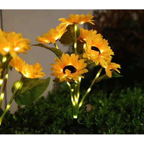 Set 4x Lămpi Solare LED pentru Grădină cu 6 Flori tip Floarea Soarelui, 10 Micro-LED-uri pe Floare, Înălțime 70 cm, Rezistente la Intemperii, IP65
