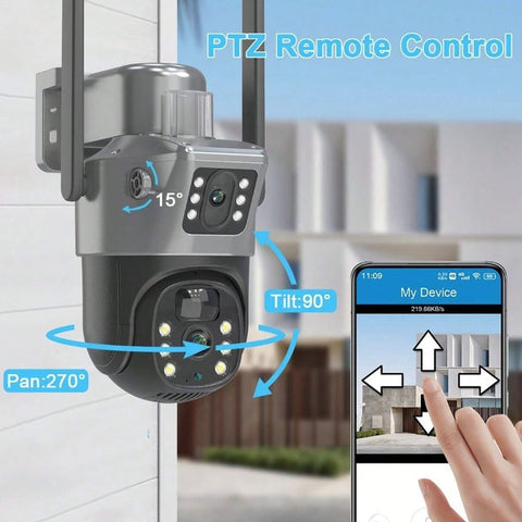 Cameră de Supraveghere Duală cu Panou Solar, 6 mp, 4G SIM, Senzor de Mișcare, Lentile Duble + card 64GB