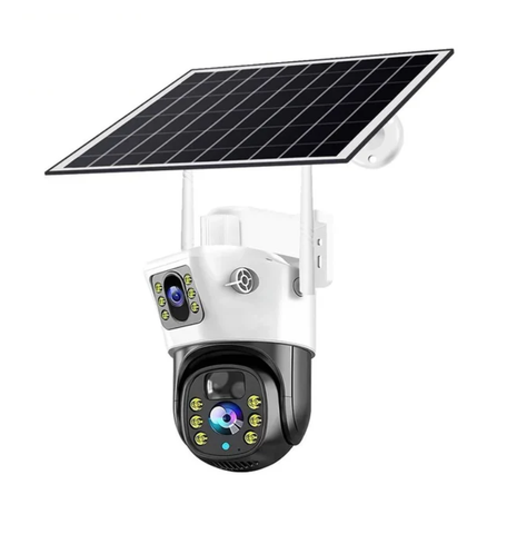 Cameră de Supraveghere Duală cu Panou Solar, 6 mp, 4G SIM, Senzor de Mișcare, Lentile Duble + card 64GB