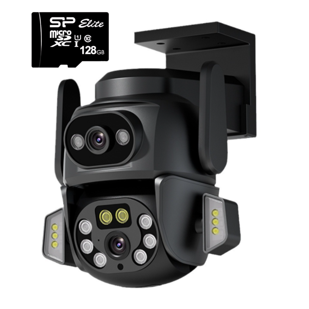 Camera de Supraveghere WiFi Tuya Profesionala+Card 128GB, viziune color pe timp de noapte, IP66, audio bidirectional, tracking inteligent