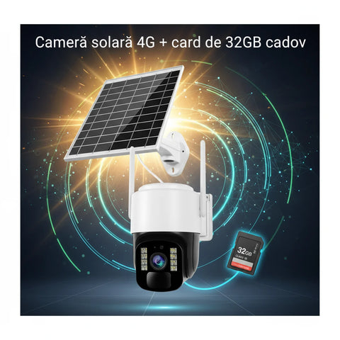 Cameră Supraveghere Solară INNOVA 4G TS1 + Card 32GB, ,3MP, PTZ 355°, Night Vision Color, Audio Bidirecțional, Alarmă, O-Kam Pro