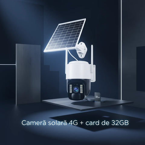 Cameră Supraveghere Solară INNOVA 4G TS1 + Card 32GB, ,3MP, PTZ 355°, Night Vision Color, Audio Bidirecțional, Alarmă, O-Kam Pro