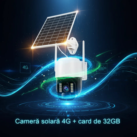 Cameră Supraveghere Solară INNOVA 4G TS1 + Card 32GB, ,3MP, PTZ 355°, Night Vision Color, Audio Bidirecțional, Alarmă, O-Kam Pro