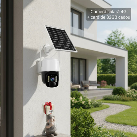 Cameră Supraveghere Solară INNOVA 4G TS1 + Card 32GB, ,3MP, PTZ 355°, Night Vision Color, Audio Bidirecțional, Alarmă, O-Kam Pro