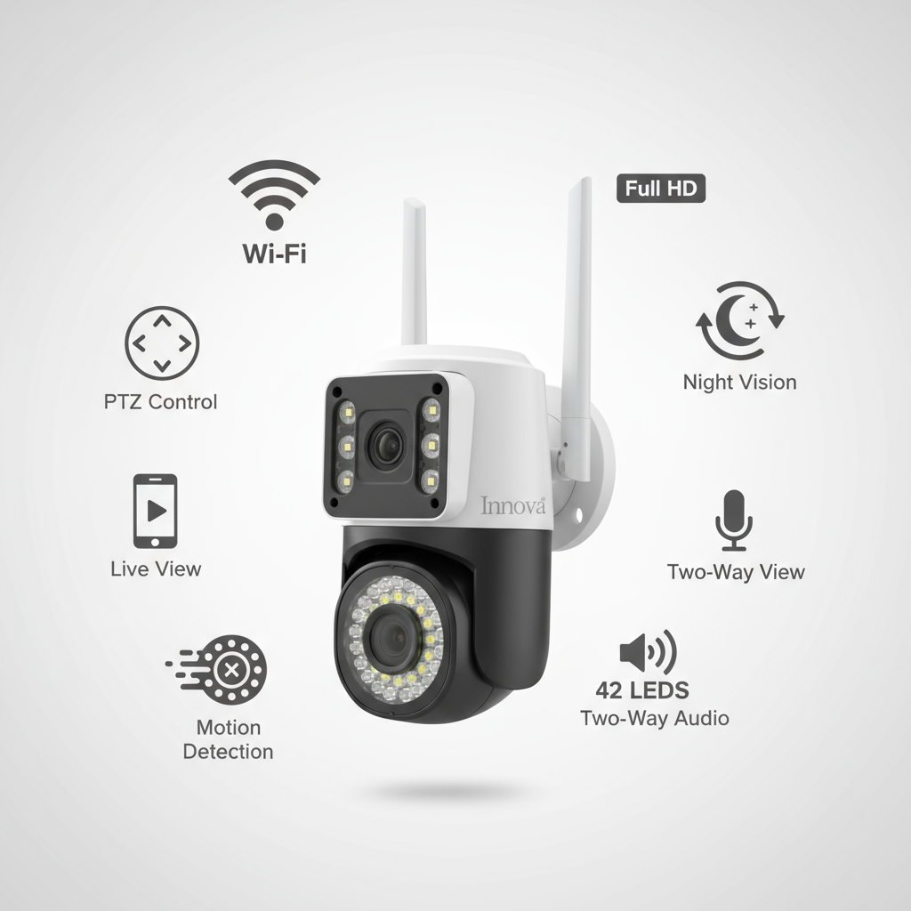 Set 2 x Cameră Video Duală INNOVA VISION SMART 6MP , 42 Led, Vedere 360°, Wifi