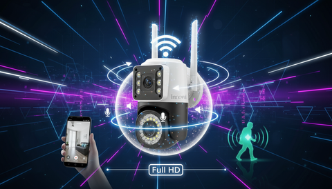Cameră Video Duală INNOVA VISION SMART 6MP , 42 Led, Vedere 360°, WiFi, Vedere Nocturna,Live Pe telefon+ Card Cadou 32gb