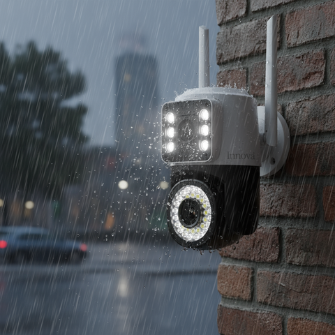 Black Friday - Set 2 x Cameră Video Duală INNOVA VISION SMART 6MP , 42 Led, Vedere 360°, Wifi +2 card 32gb Cadou